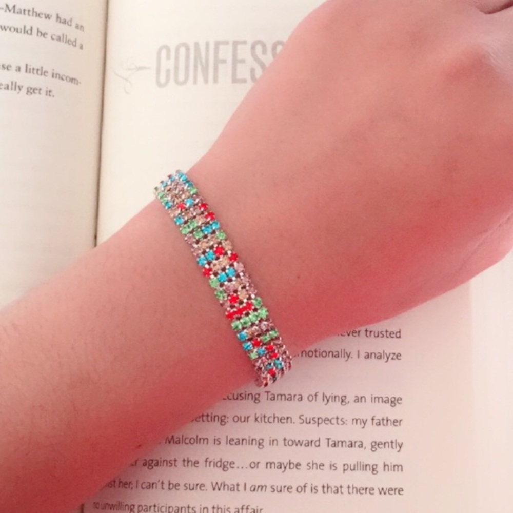 B46 Silver Multicolor Rhinestones Wrap Bracelet - Picture 1 of 5